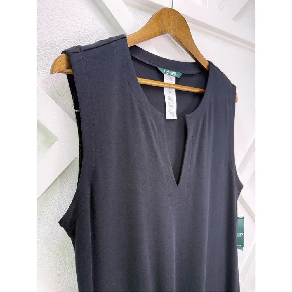 NWT Lauren Ralph Lauren Black Tunic Swim Cover Up Mini Dress Gold Buttons Large